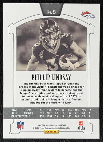 Phillip Lindsay 2019 Panini Legacy Orange /199 Broncos