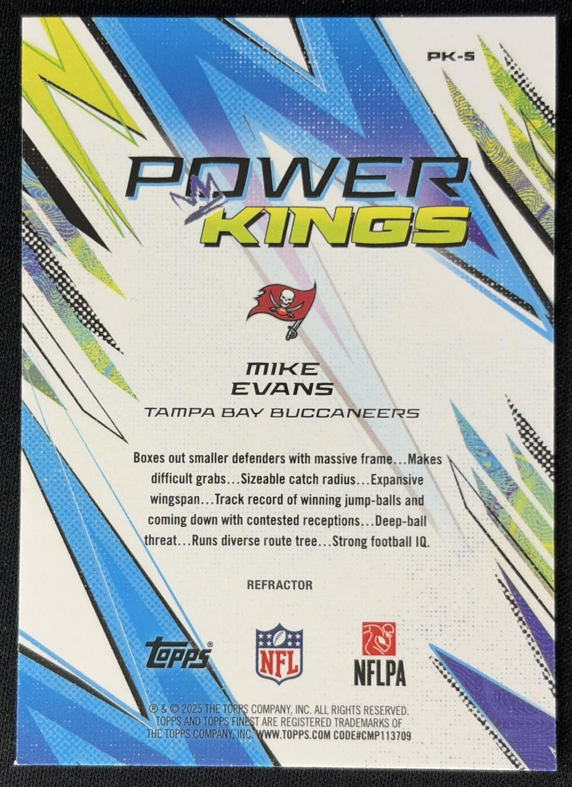 Mike Evans 2025 Topps Finest Power Kings Refractor Buccaneers back