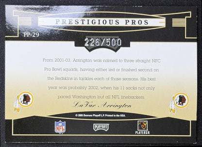 LaVar Arrington 2005 Donruss Classics Stadium Stars 10 Yard Line Silver /500 Redskins back