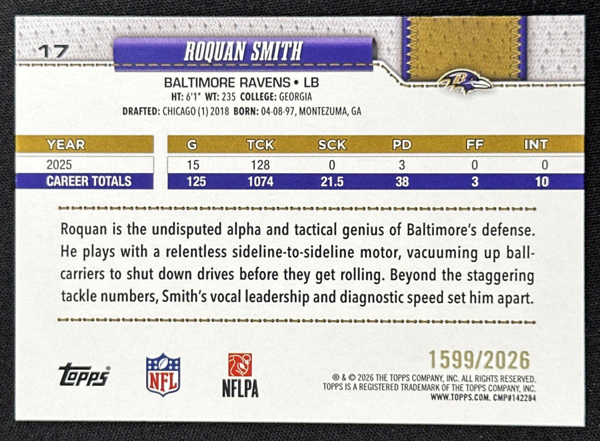 Roquan Smith 2026 Topps Flagship Gold /2026 Ravens