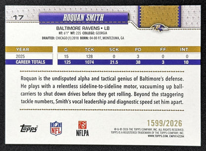 Roquan Smith 2026 Topps Flagship Gold /2026 Ravens