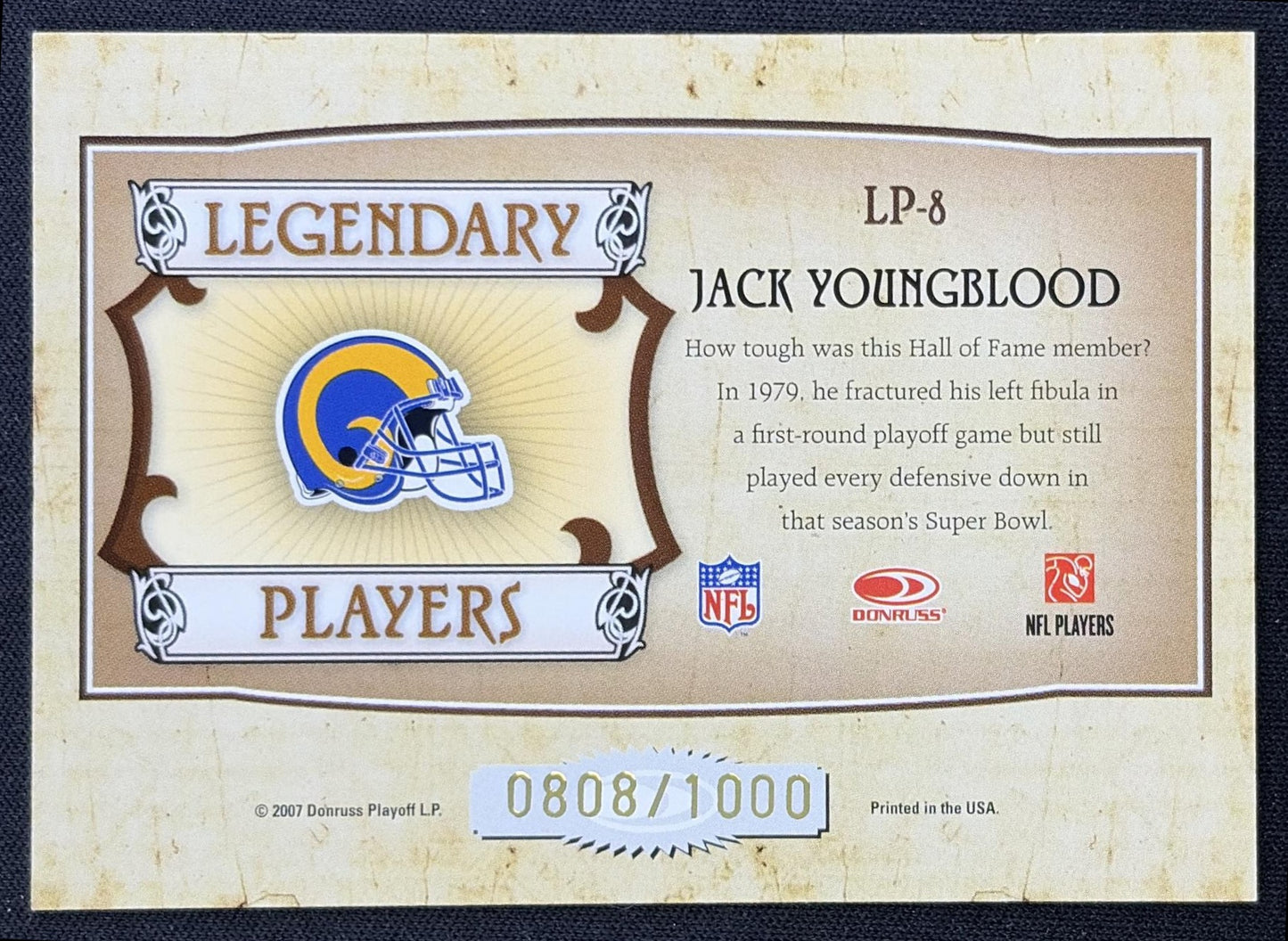Jack Youngblood 2007 Donruss Classics Legendary Players Bronze /1000 Rams