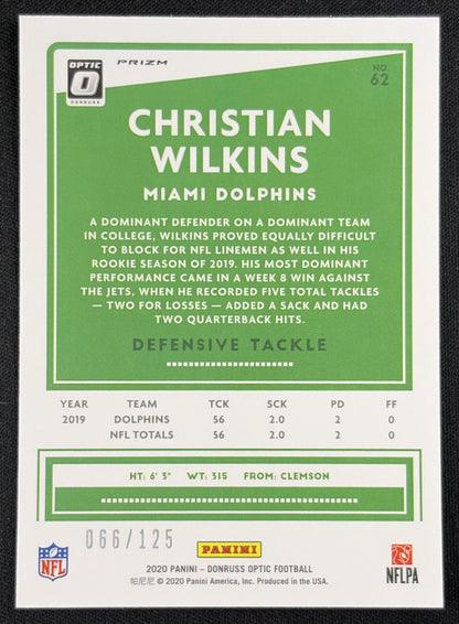 Christian Wilkins 2020 Panini Donruss Optic Silver Circles Prizm /125 Dolphins