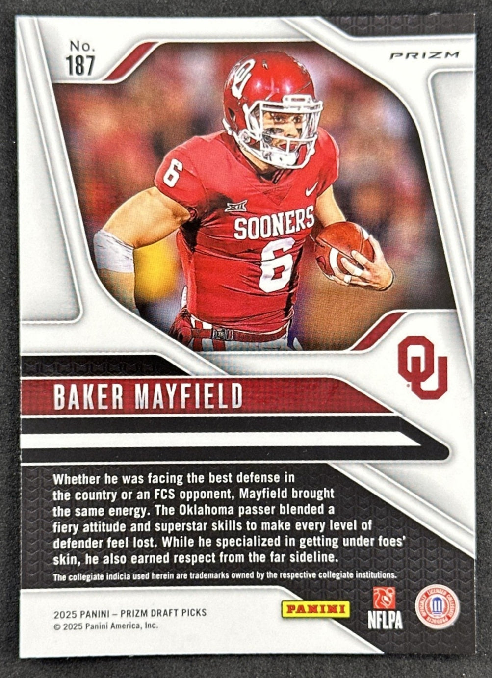 Baker Mayfield 2025 Panini Prizm Draft Picks Purple Wave Sooners Buccaneers