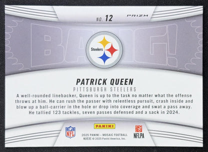 Patrick Queen 2025 Panini Mosaic Bang! Green Prizm Steelers