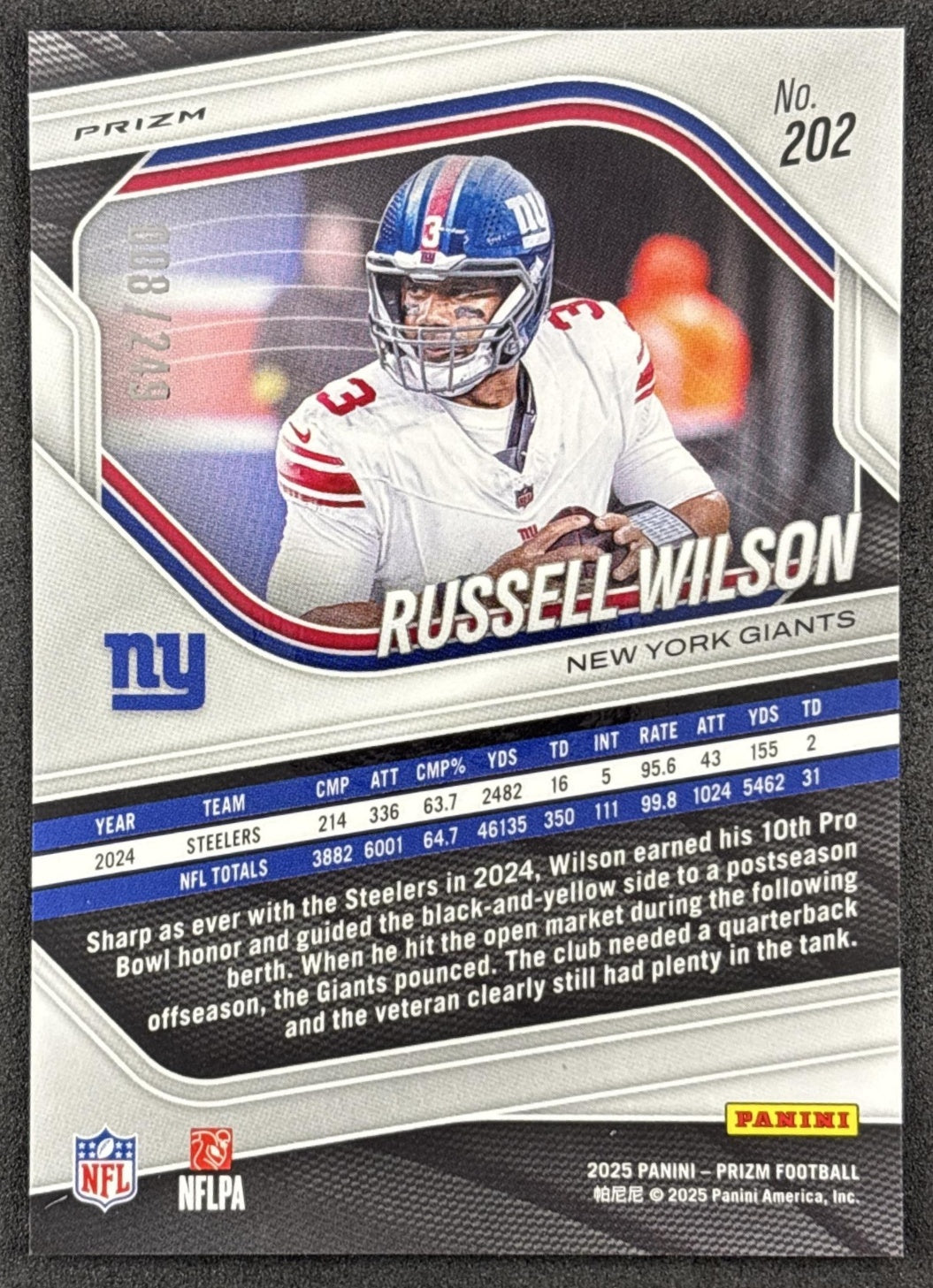 Russell Wilson 2025 Panini Prizm Orange /249 Giants