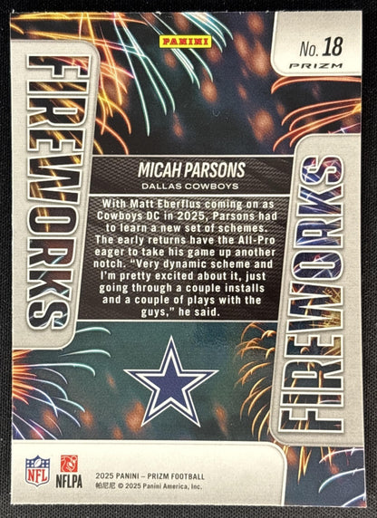 Micah Parsons 2025 Panini Prizm Fireworks Green Ice Cowboys