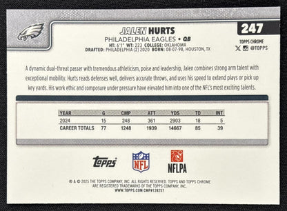 Jalen Hurts 2025 Topps Chrome Teal Refractor /299 Eagles