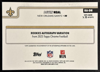 Devin Neal 2025 Topps Chrome Rookie Auto Pink Refractor /250 Saints back