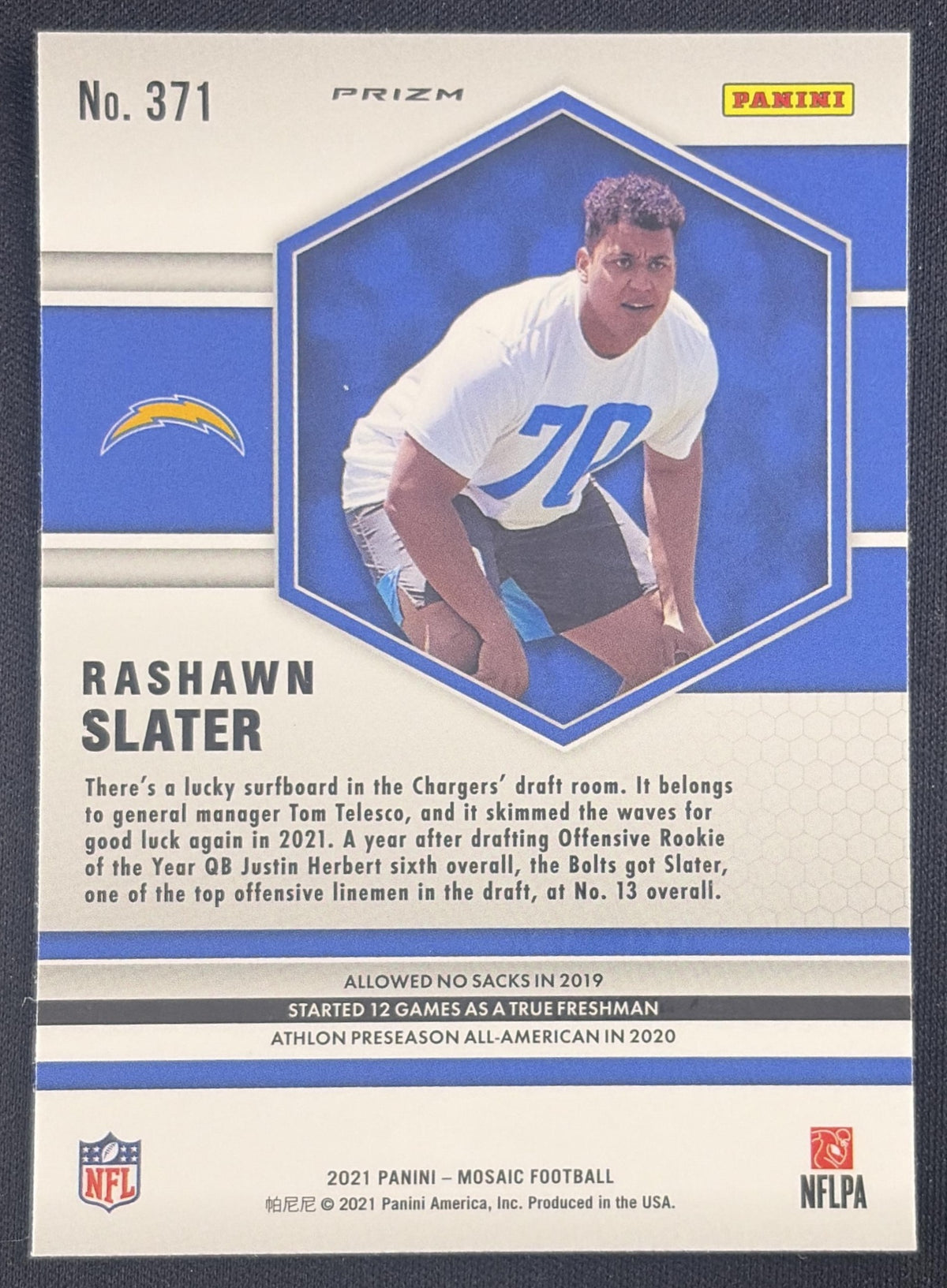 Rashawn Slater 2021 Panini Mosaic Prizm Genesis Chargers Sports Trading Card