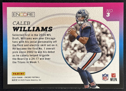 Caleb Williams 2024 Panini Encore Pacific Rookie Aurora Bears back
