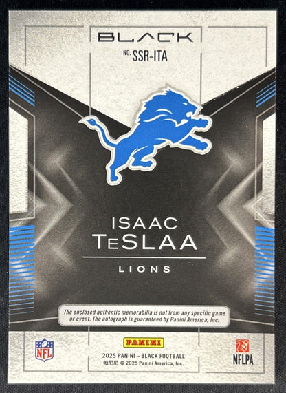Isaac TeSlaa 2025 Panini Black Sizeable Signatures Rookie Jersey Ruby /20 Lions Sports Trading Cards