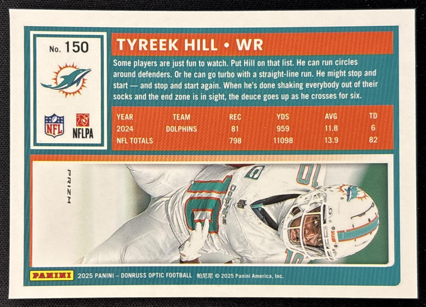 Tyreek Hill 2025 Panini Donruss Optic Stars Prizm Dolphins back