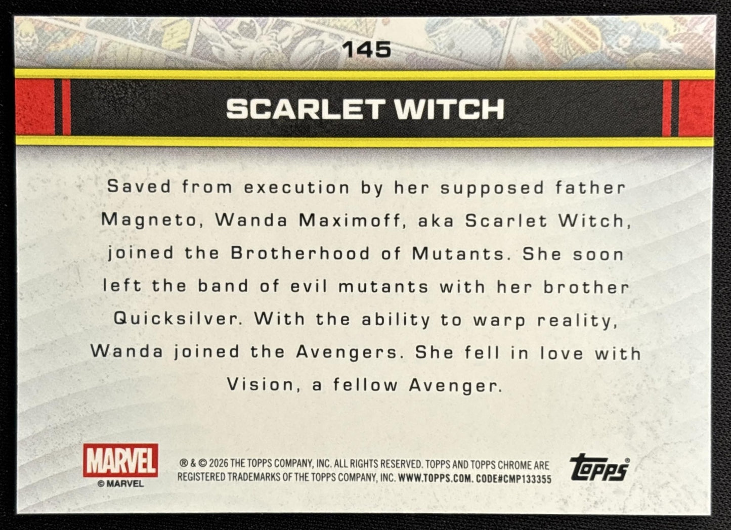 Scarlet Witch 2026 Topps Chrome Marvel Comics back