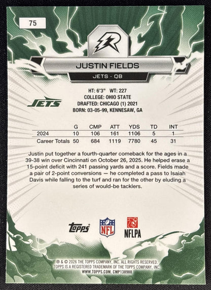 Justin Fields 2025 Topps Resurgence Jets New York Jets back