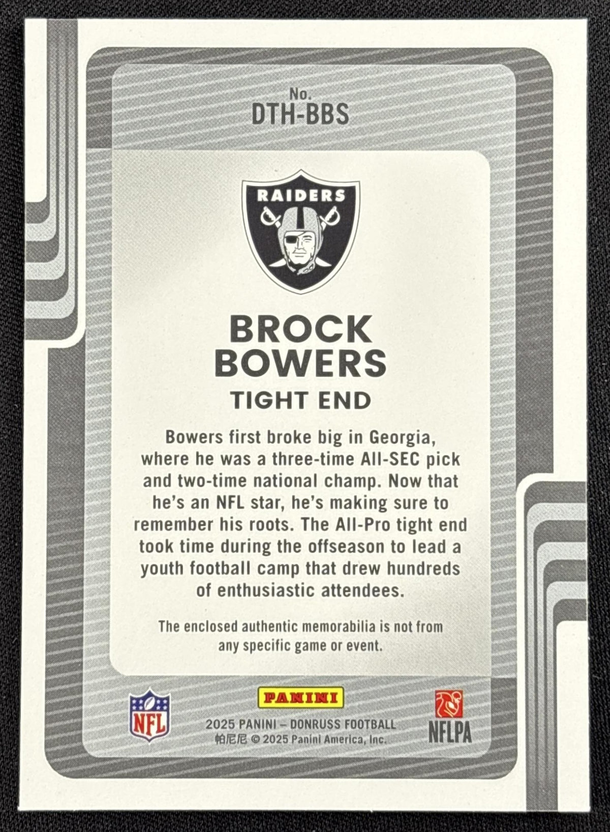 Brock Bowers 2025 Panini Donruss Threads Raiders