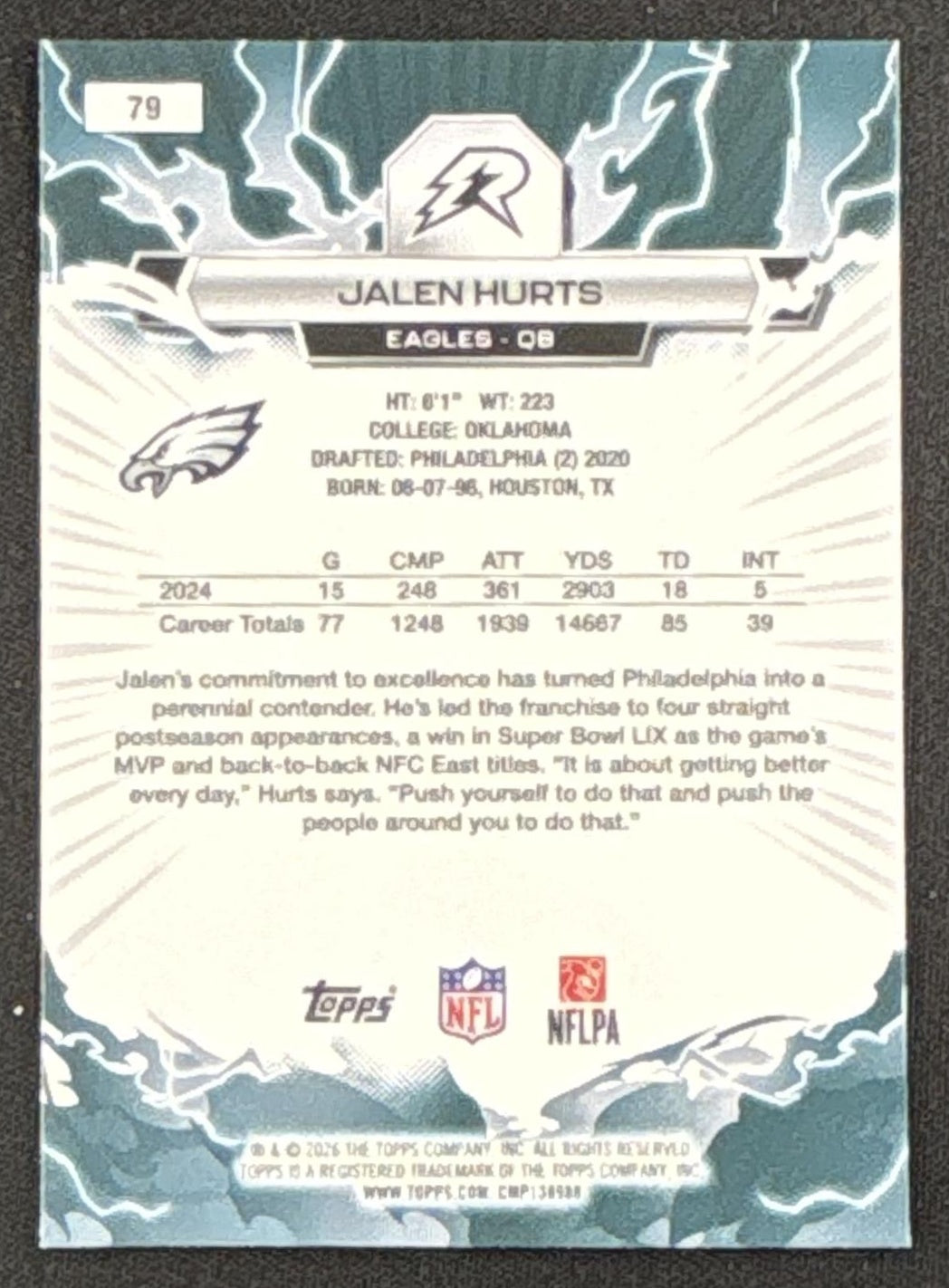Jalen Hurts 2025 Topps Resurgence Sky Blue and Pink Shock Refractor Eagles Sports Trading Card