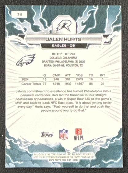 Jalen Hurts 2025 Topps Resurgence Sky Blue and Pink Shock Refractor Eagles Sports Trading Card