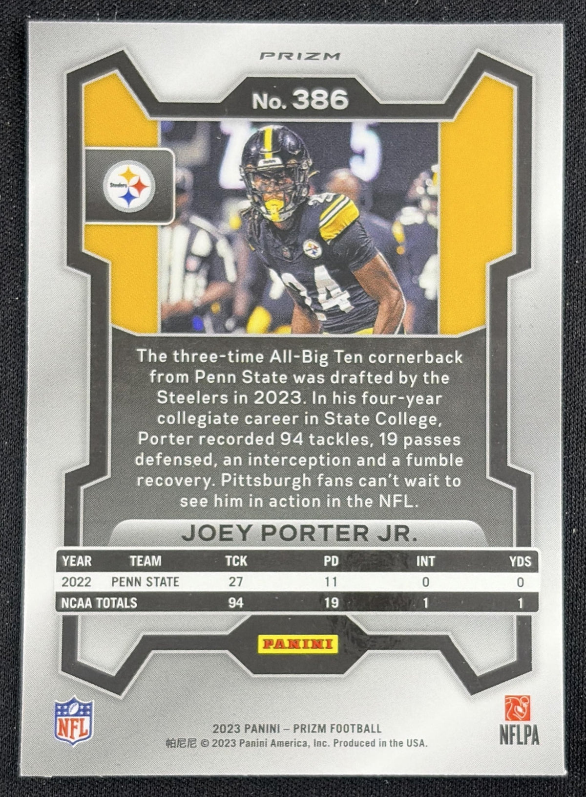 Joey Porter Jr. 2023 Panini Prizm Red White and Blue Steelers Sports Trading Card