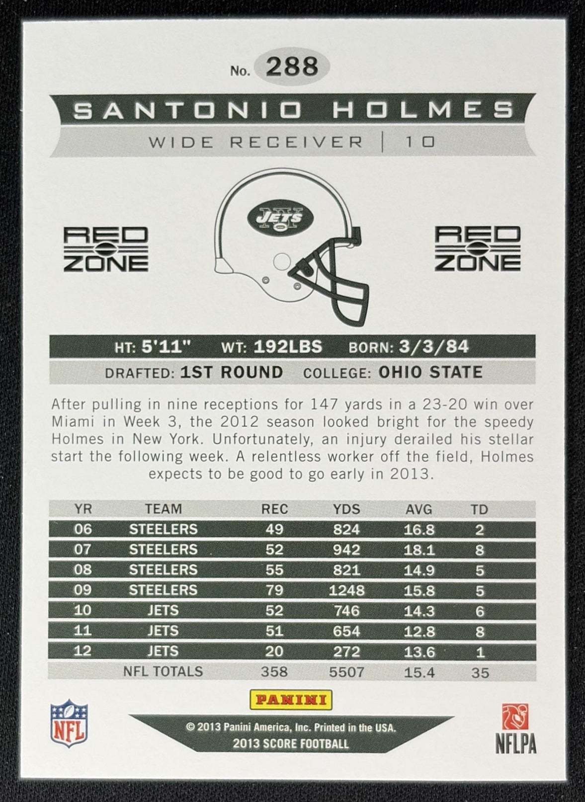 Santonio Holmes 2013 Score Franchise Red /30 Jets back