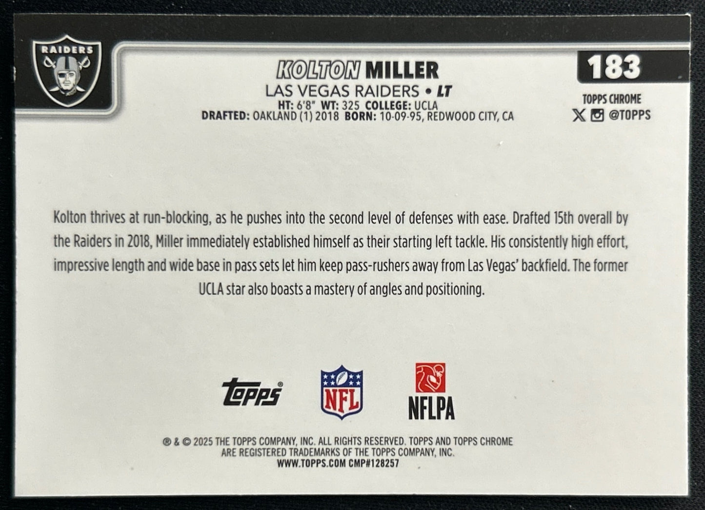 Kolton Miller 2025 Topps Chrome Raiders Sports Trading Cards