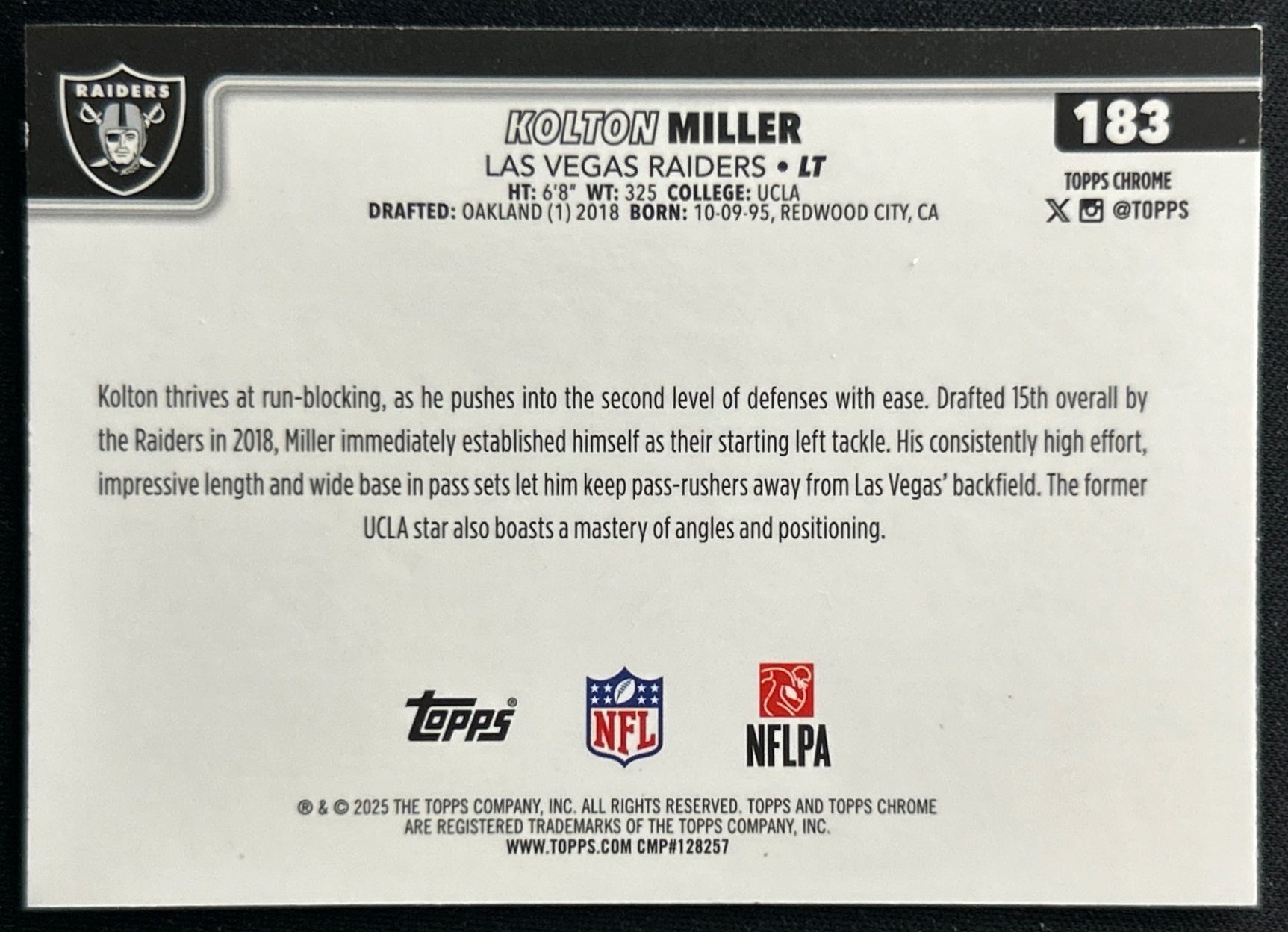 Kolton Miller 2025 Topps Chrome Raiders Sports Trading Cards