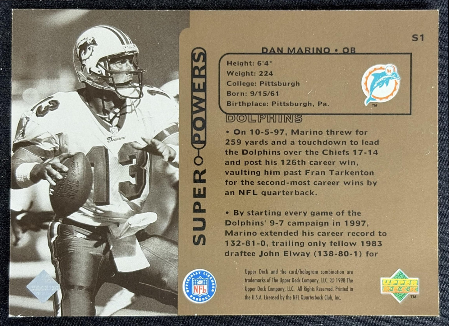 Dan Marino 1998 Upper Deck Super Powers Dolphins