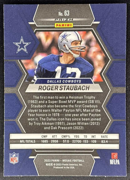 Roger Staubach 2023 Panini Mosaic Reactive Blue Mosaic Cowboys Sports Trading Cards
