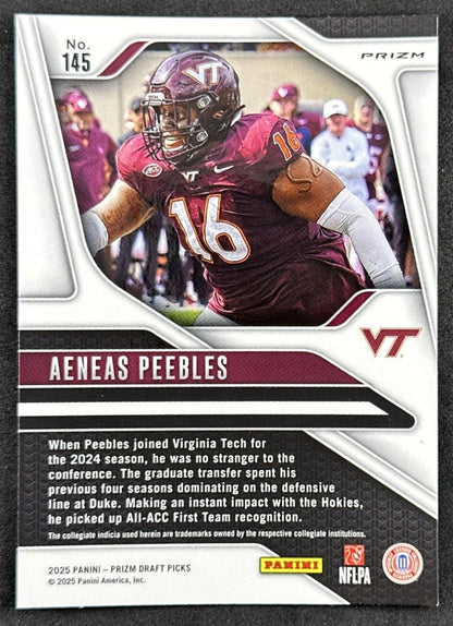 Aeneas Peebles 2025 Panini Prizm Draft Picks Red Ice Hokies Ravens - Back