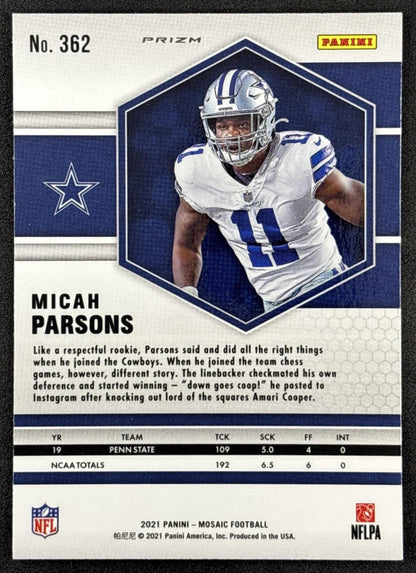 Micah Parsons 2021 Panini Mosaic Prizm Reactive Orange Cowboys back