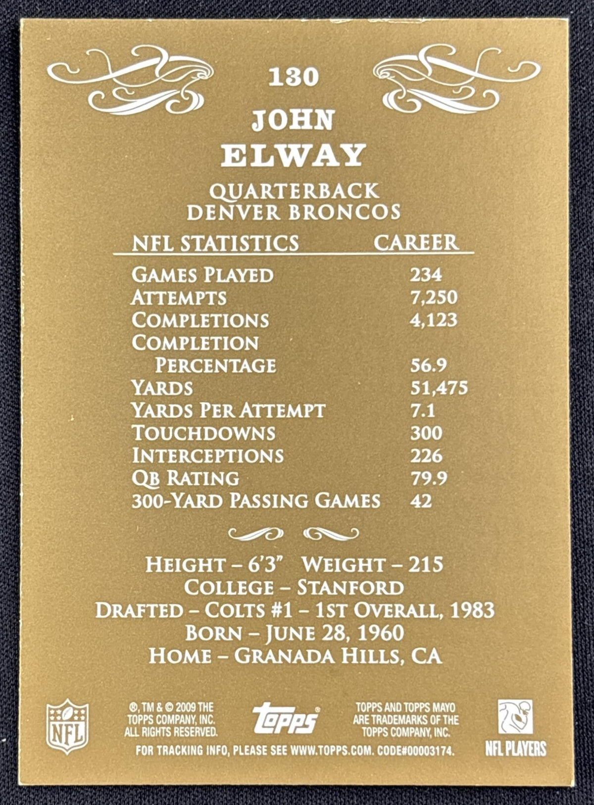 John Elway 2009 Topps Mayo Broncos