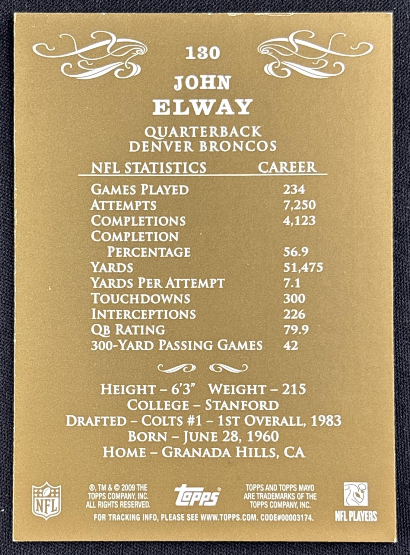 John Elway 2009 Topps Mayo Broncos