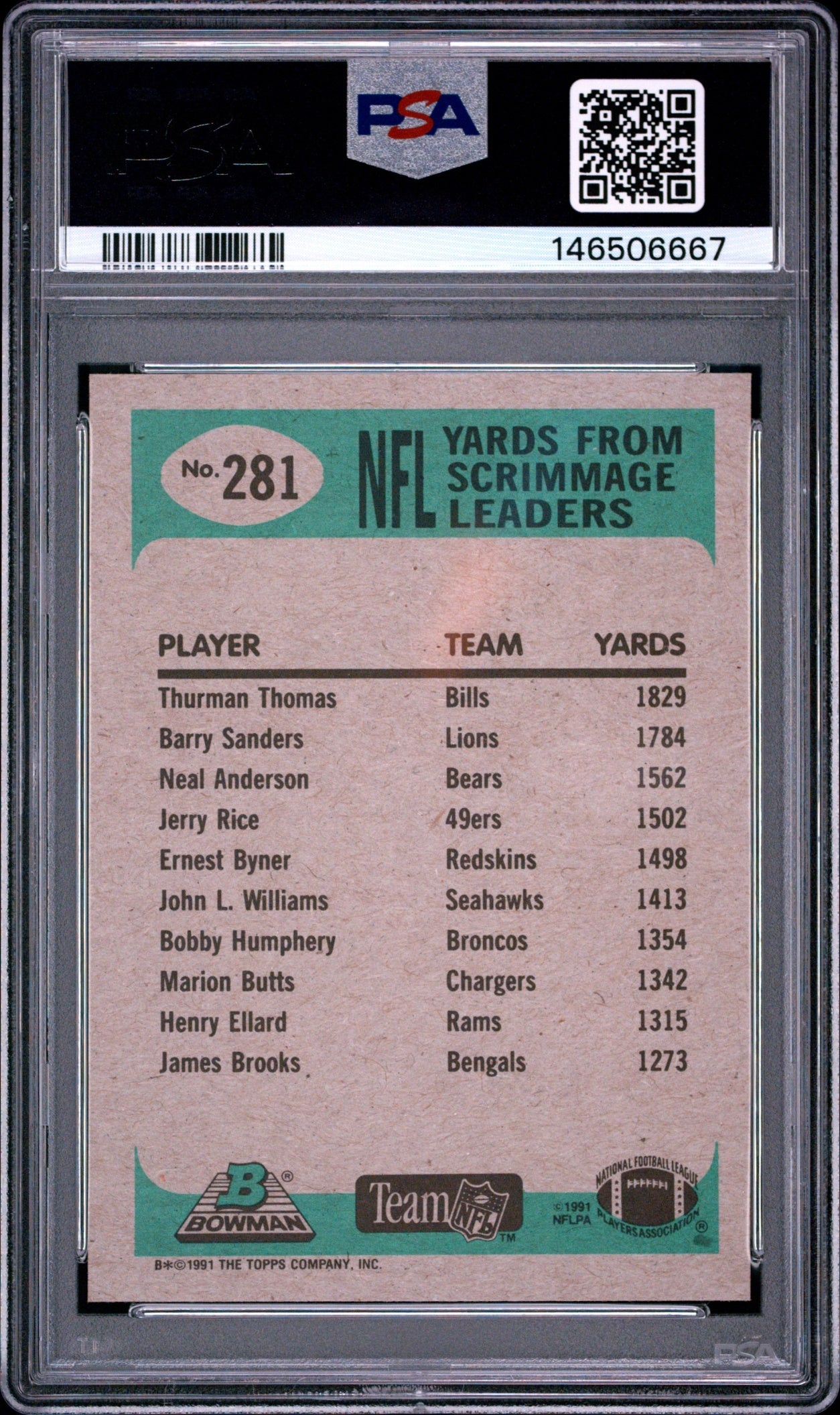 Thurman Thomas 1991 Bowman PSA 9 Bills back