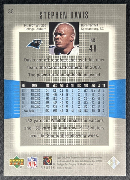 Stephen Davis 2003 Upper Deck Finite /2350 Panthers back