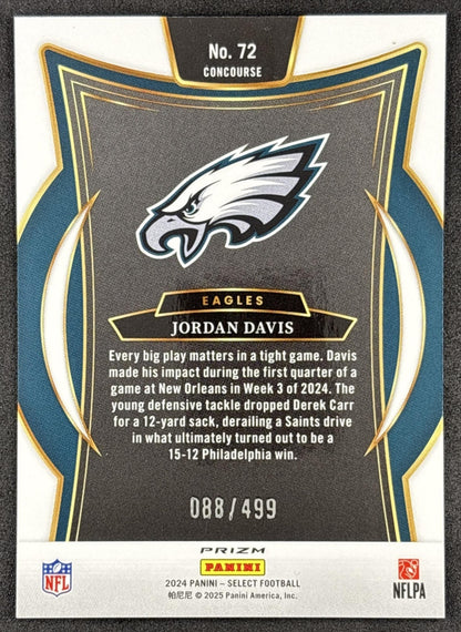 Jordan Davis 2024 Panini Select Concourse Orange Prizm Shock /499 Eagles back