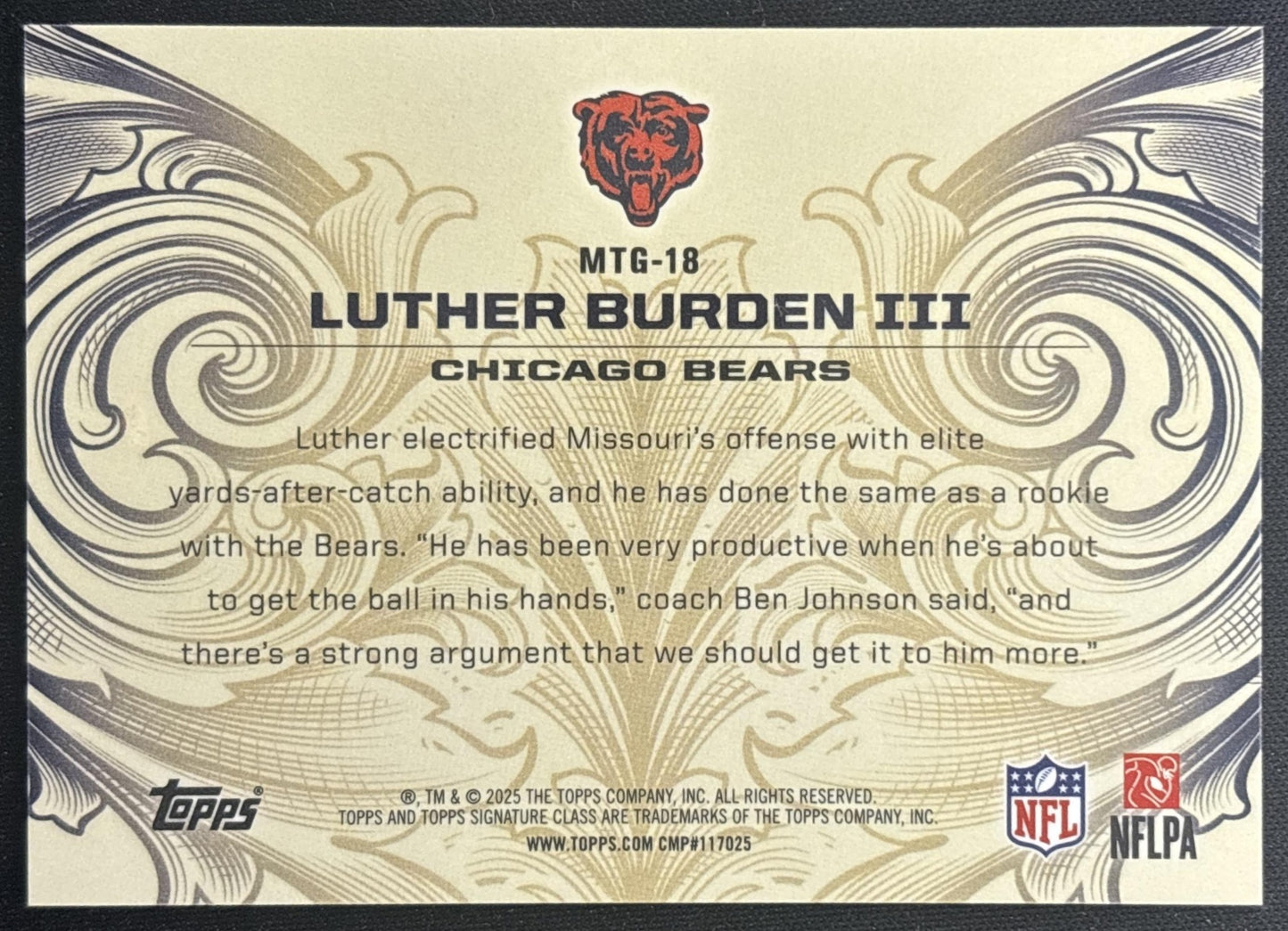 Luther Burden III 2025 Topps Signature Class Monarchs of the Game Bears Sports Trading Cards