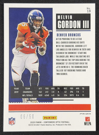 Melvin Gordon III 2020 Panini Contenders Optic Orange /50 Broncos