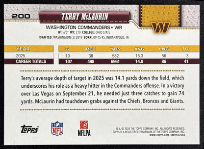 Terry McLaurin 2026 Topps Football Leather Foil Commanders