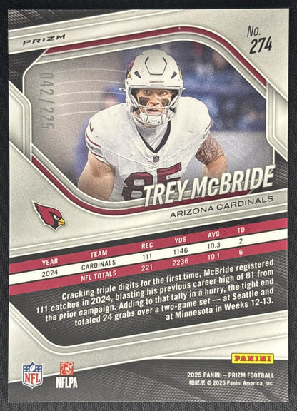Trey McBride 2025 Panini Prizm Purple Ice /225 Cardinals back