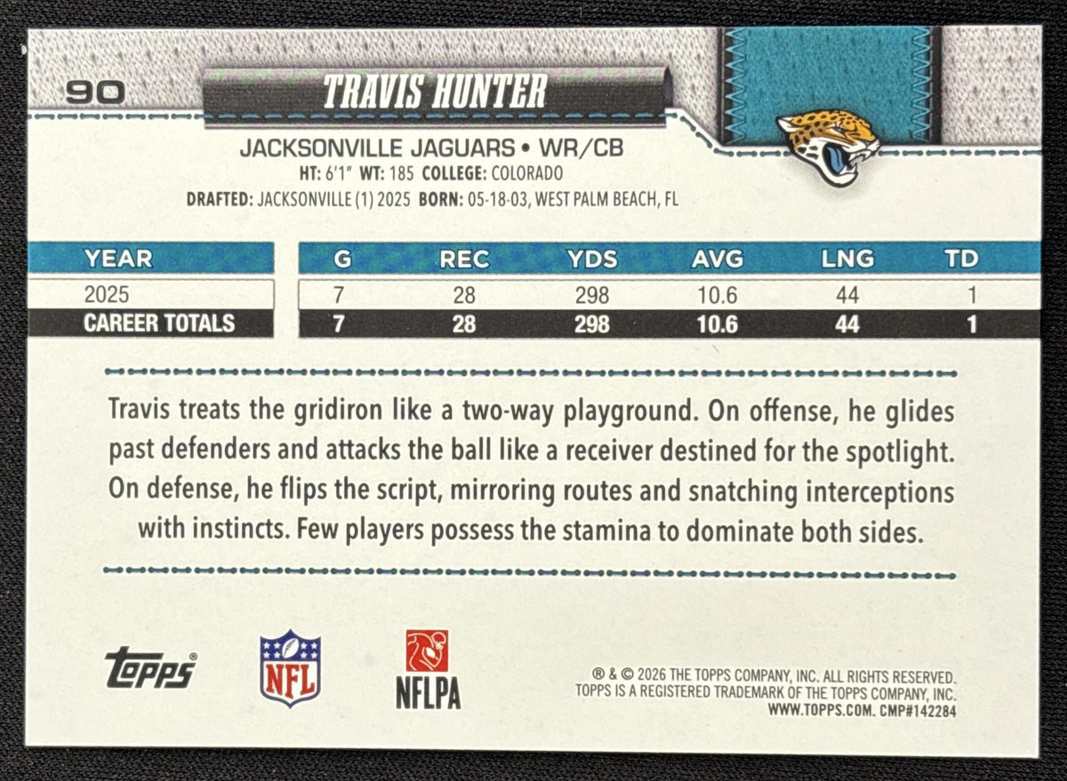 Travis Hunter 2026 Topps Diamante Foil Jaguars Jacksonville Jaguars