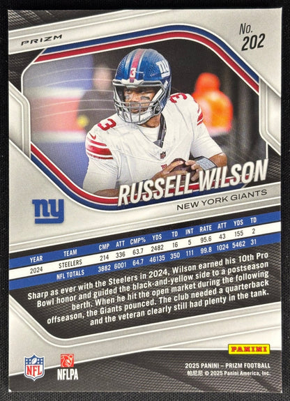 Russell Wilson 2025 Prizm Red White & Blue Giants Sports Trading Card