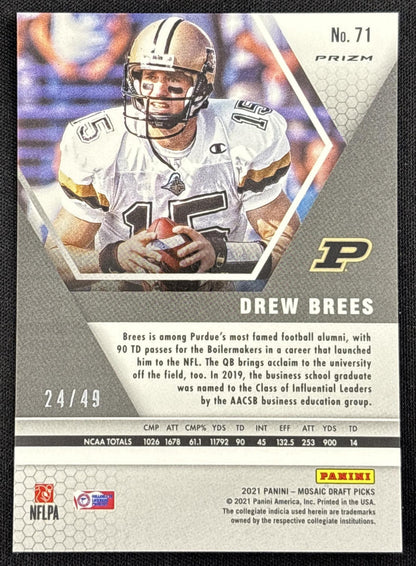 Drew Brees 2021 Panini Mosaic Draft Picks Mosaic Purple /49 Saints - back
