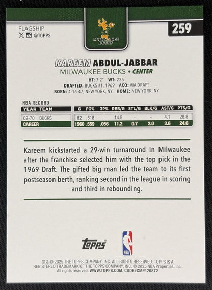 Kareem Abdul-Jabbar 2025 Topps Gold /2025 Bucks back