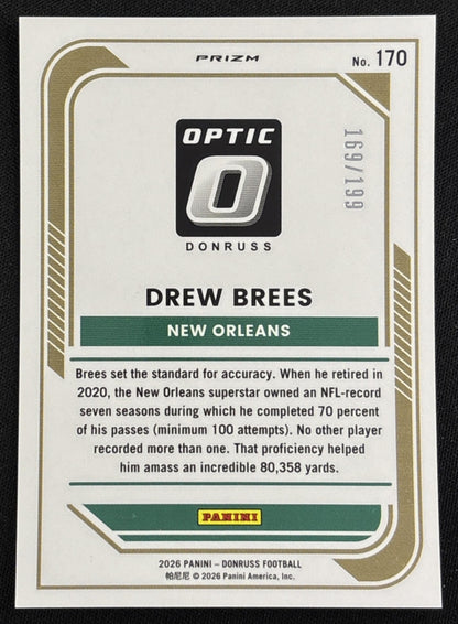 Drew Brees 2026 Panini Donruss Optic Orange /199 Saints back