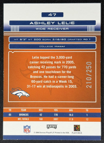 Ashley Lelie 2006 Playoff Absolute Memorabilia Spectrum Blue /250 Broncos back