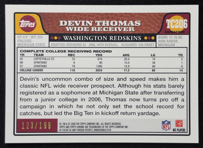 Devin Thomas 2008 Topps Chrome Gold Refractor /199 Redskins