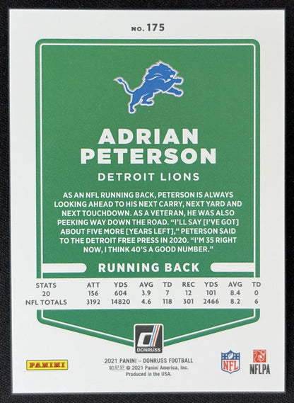 Adrian Peterson 2021 Panini Donruss Press Proof Premium Lions - Detroit Lions