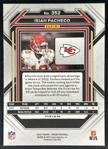 Isiah Pacheco 2022 Panini Prizm Green Chiefs back