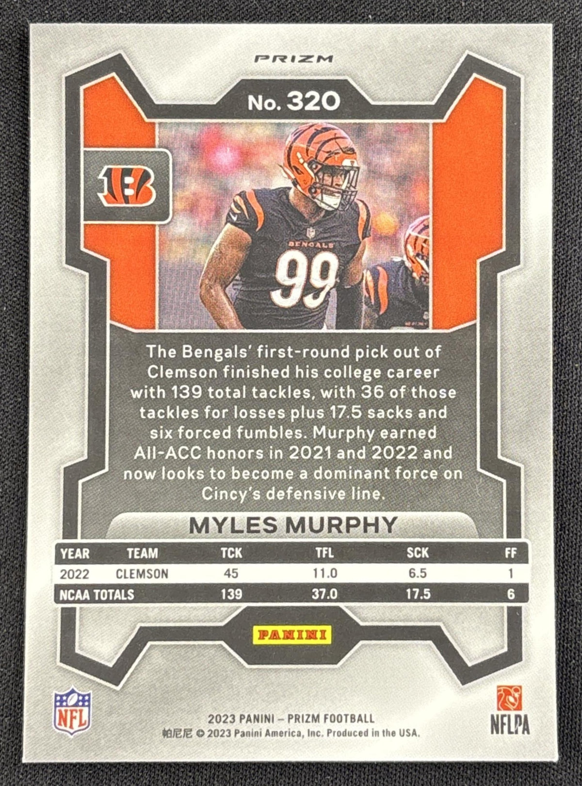 Myles Murphy 2023 Panini Prizm Orange Ice Bengals