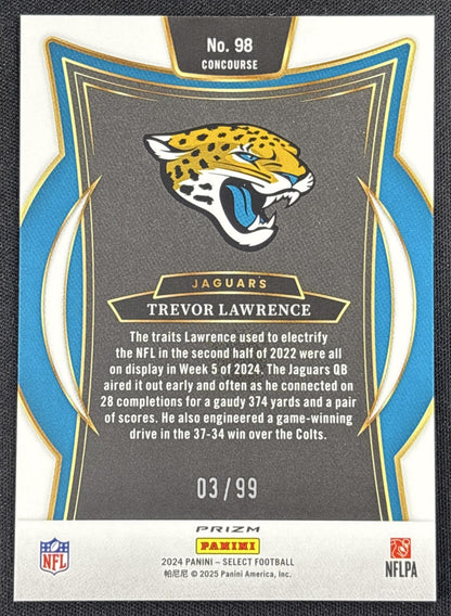 Trevor Lawrence 2024 Panini Select Concourse Red Prizm /99 Jaguars
